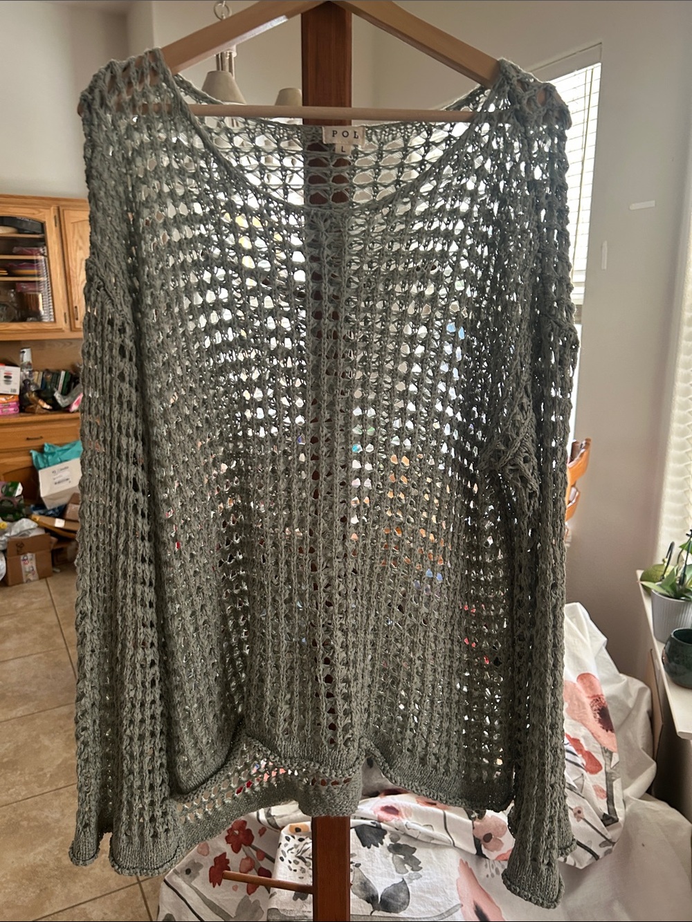 POL Open-Knit Gray Women's Cardigan